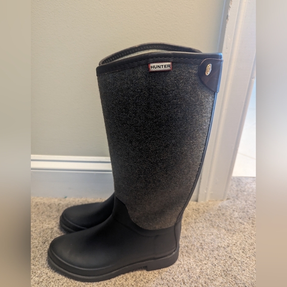 Hunter Bessy Black and Gray-ish Tall Boots - Picture 1 of 5